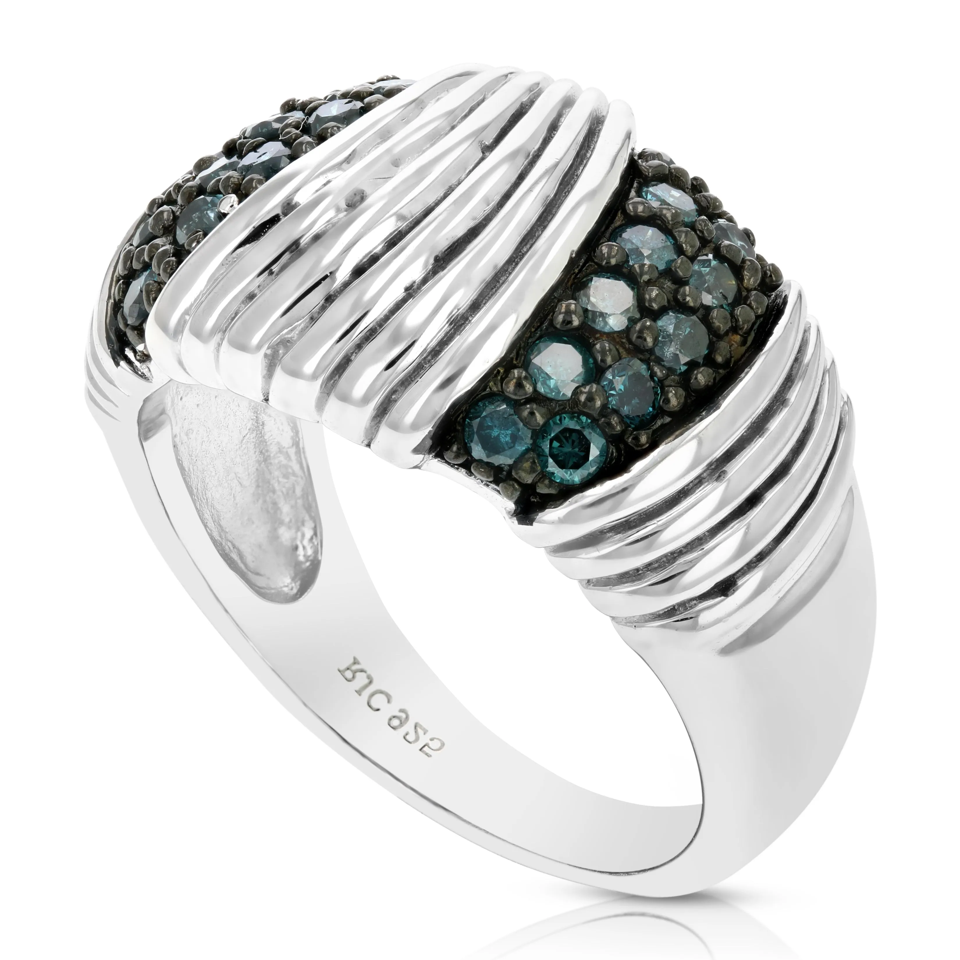 0.55 cttw Blue Cluster Diamond Statement Ring in Sterling Silver