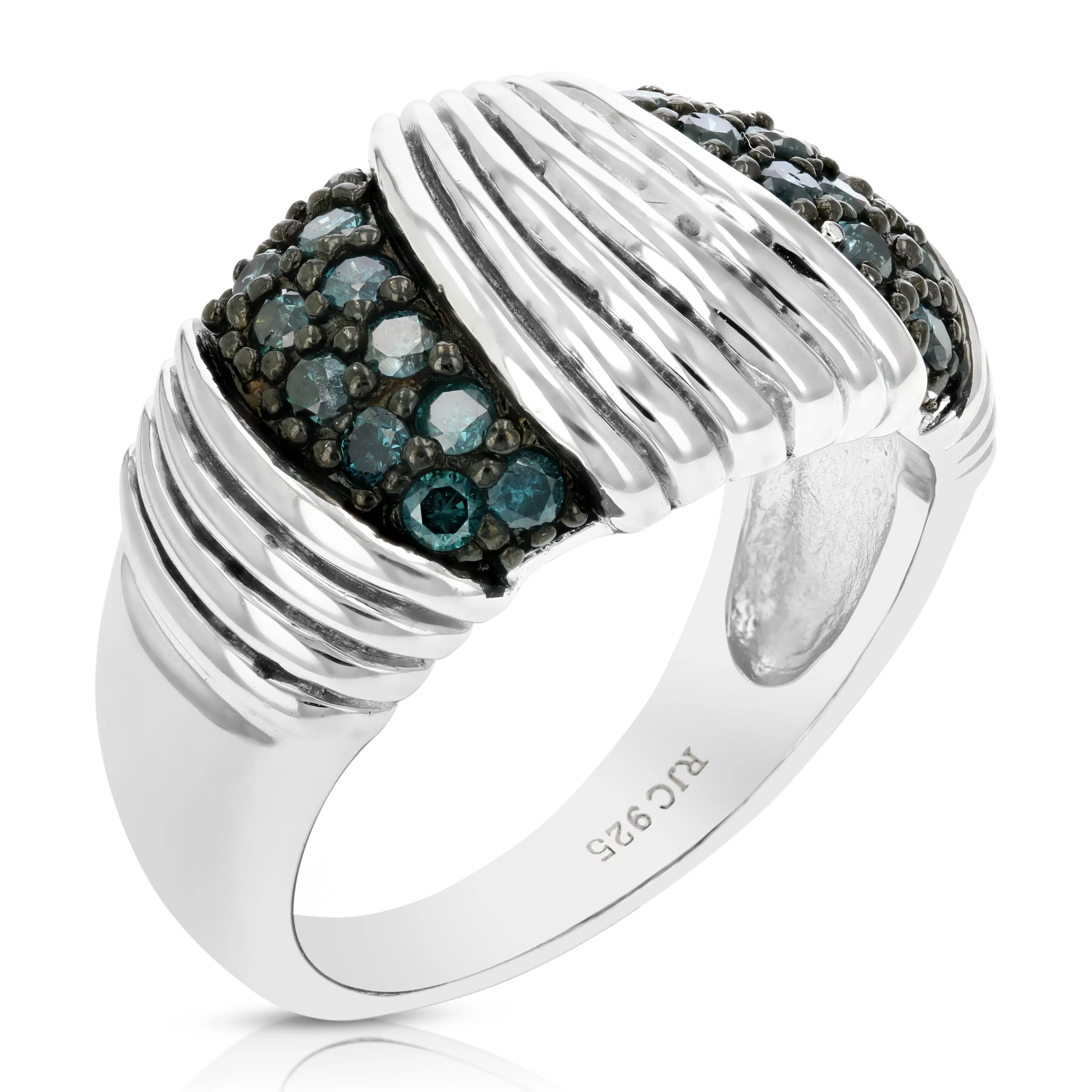 0.55 cttw Blue Cluster Diamond Statement Ring in Sterling Silver