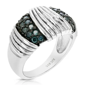 0.55 cttw Blue Cluster Diamond Statement Ring in Sterling Silver