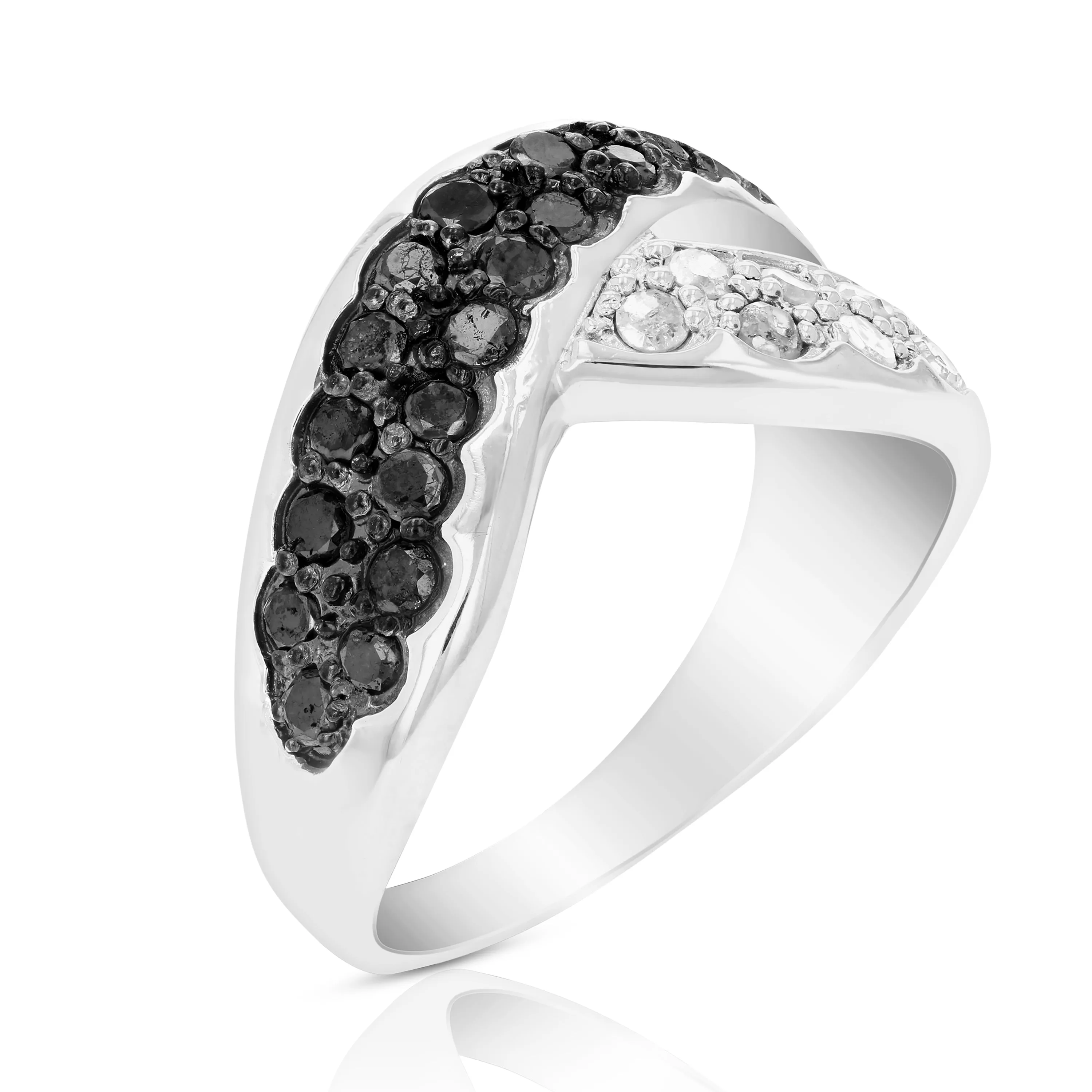 1 cttw Black Diamond Braid Statement Ring in Sterling Silver