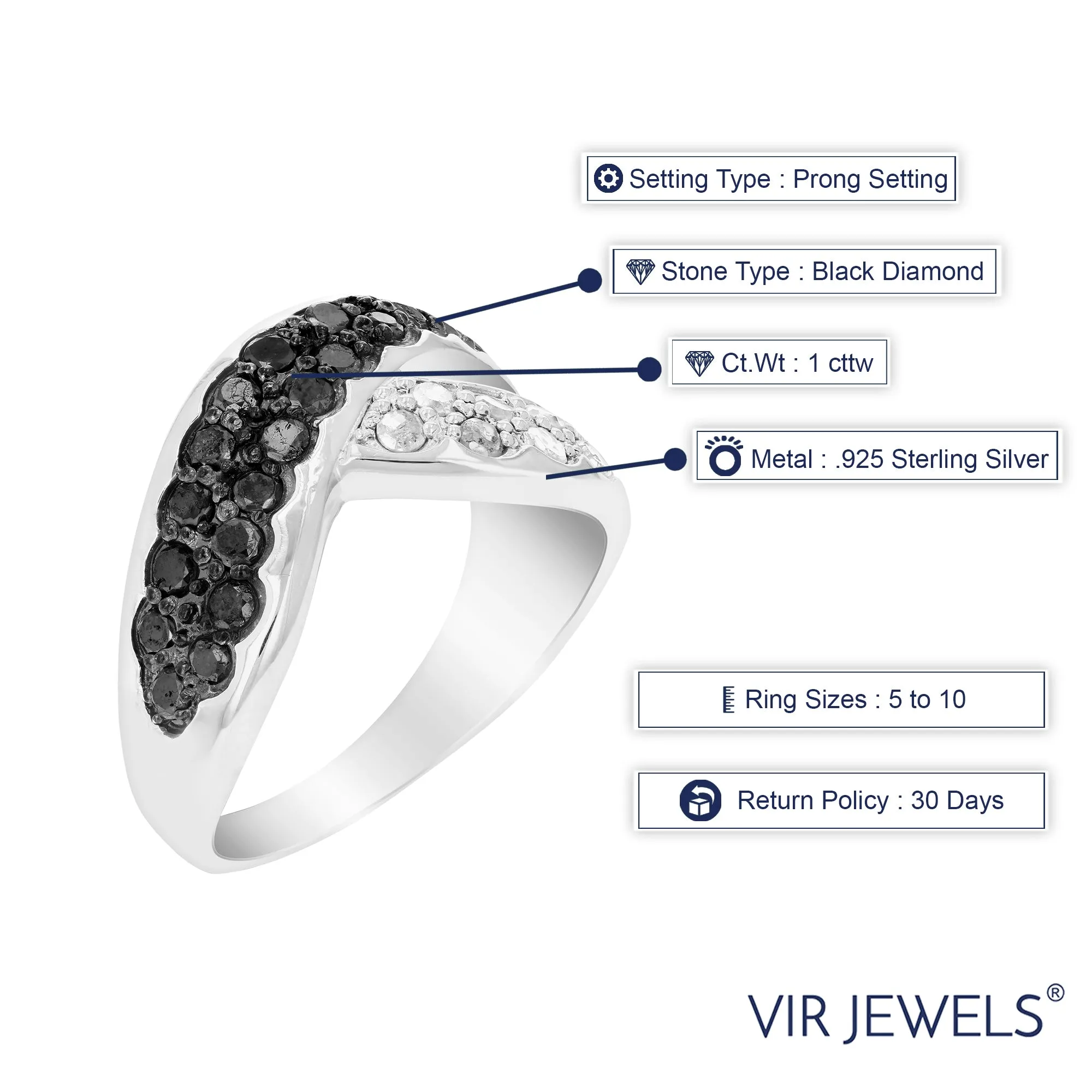 1 cttw Black Diamond Braid Statement Ring in Sterling Silver