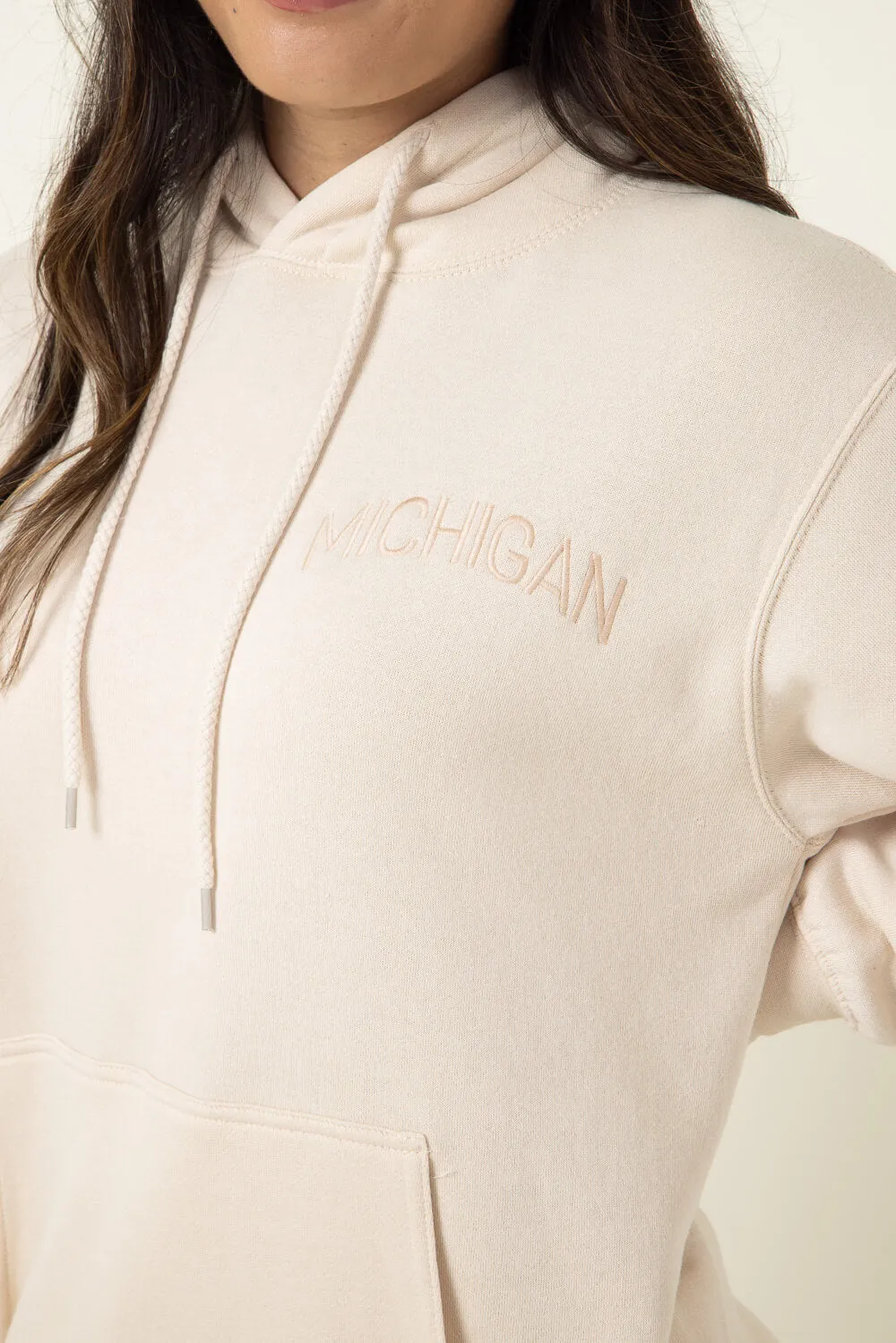 1897 Active Michigan Embroidered Hoodie for Women in Cream | JT082-MI-CREAM