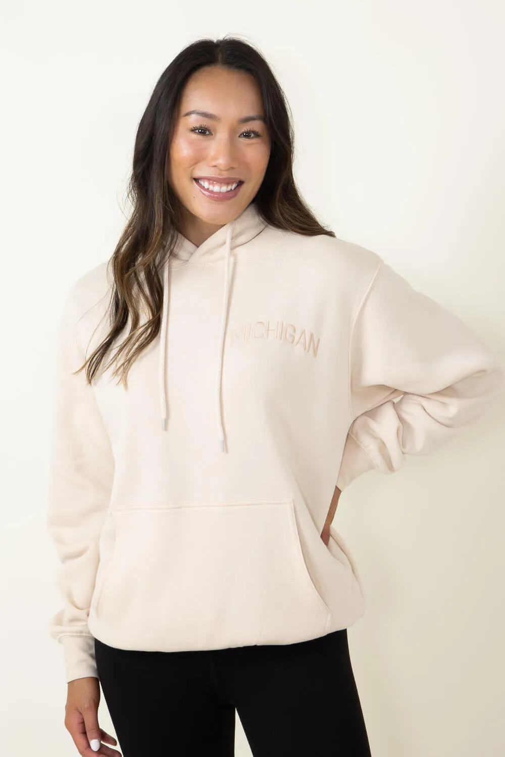 1897 Active Michigan Embroidered Hoodie for Women in Cream | JT082-MI-CREAM