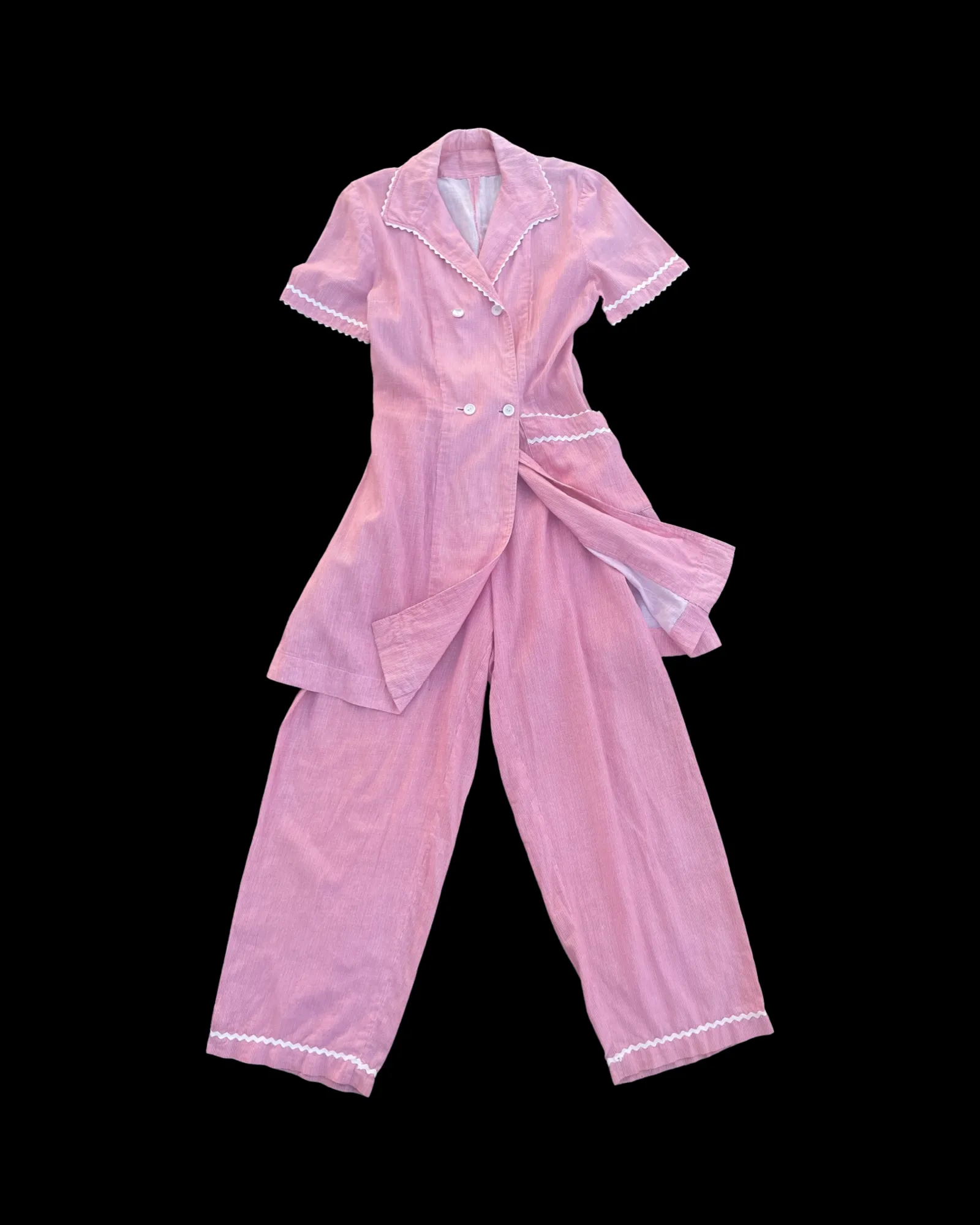 1940s Picnic Blanket Gingham Two Pice Side Button Lounge Set