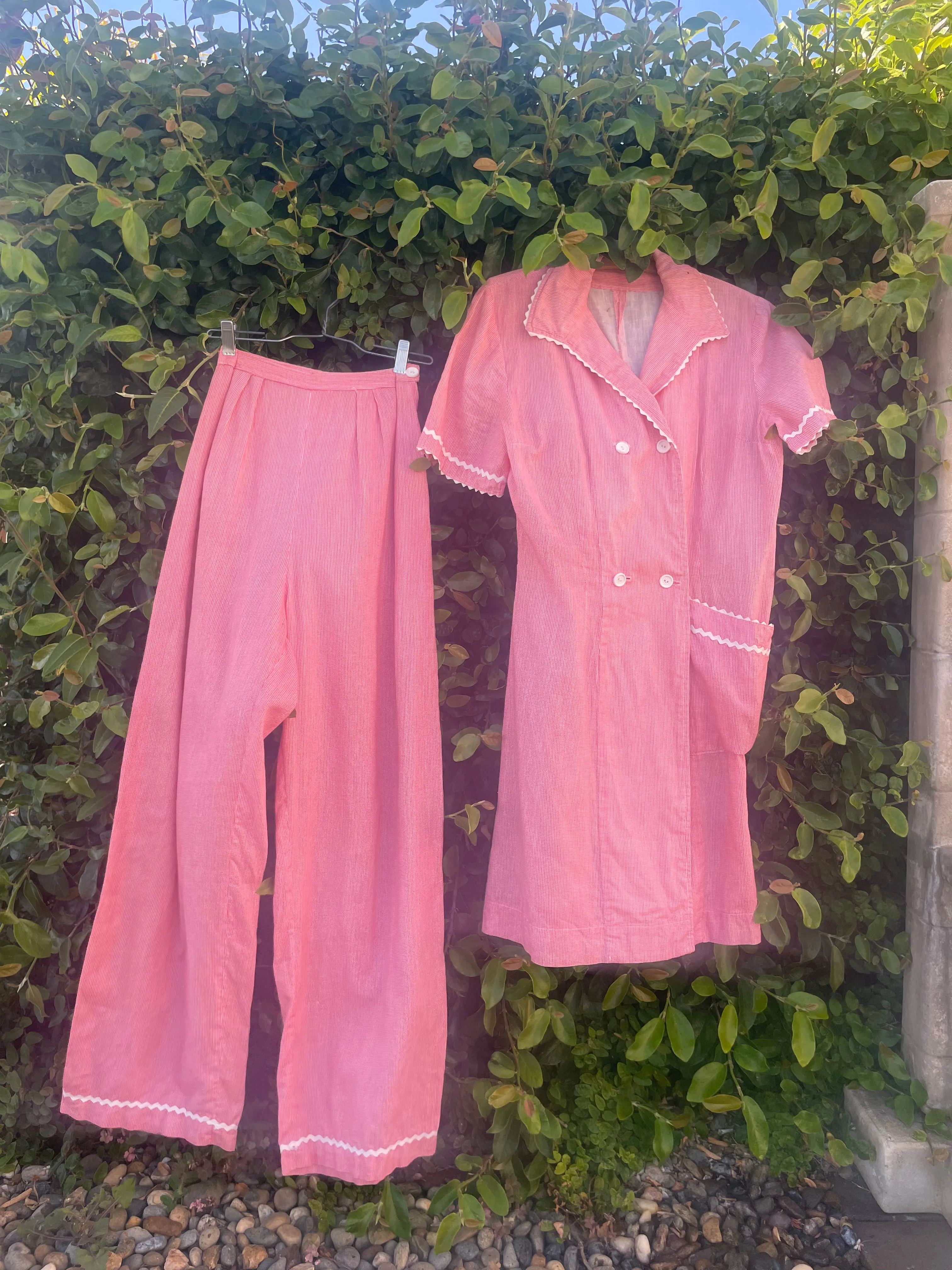 1940s Picnic Blanket Gingham Two Pice Side Button Lounge Set