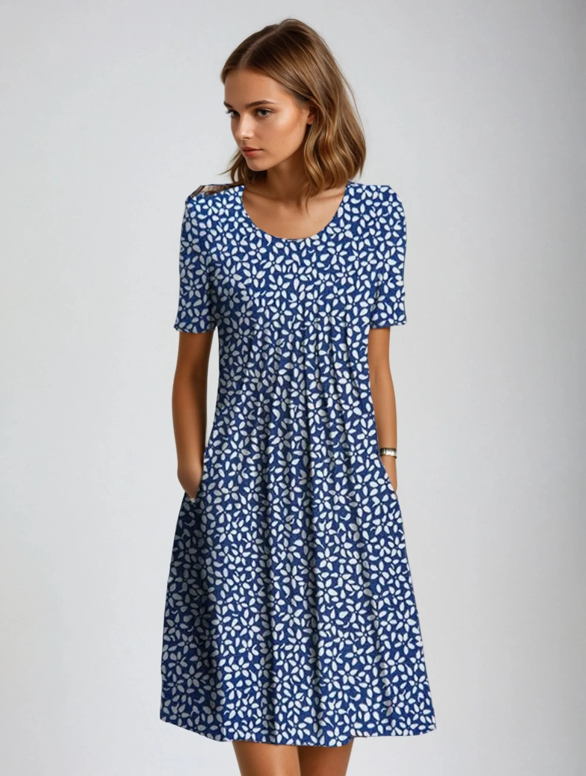 Adelina - Short Sleeve Floral Midi Dress - Elegant & Breezy