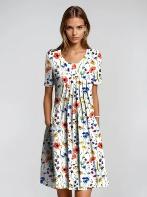 Adelina - Short Sleeve Floral Midi Dress - Elegant & Breezy