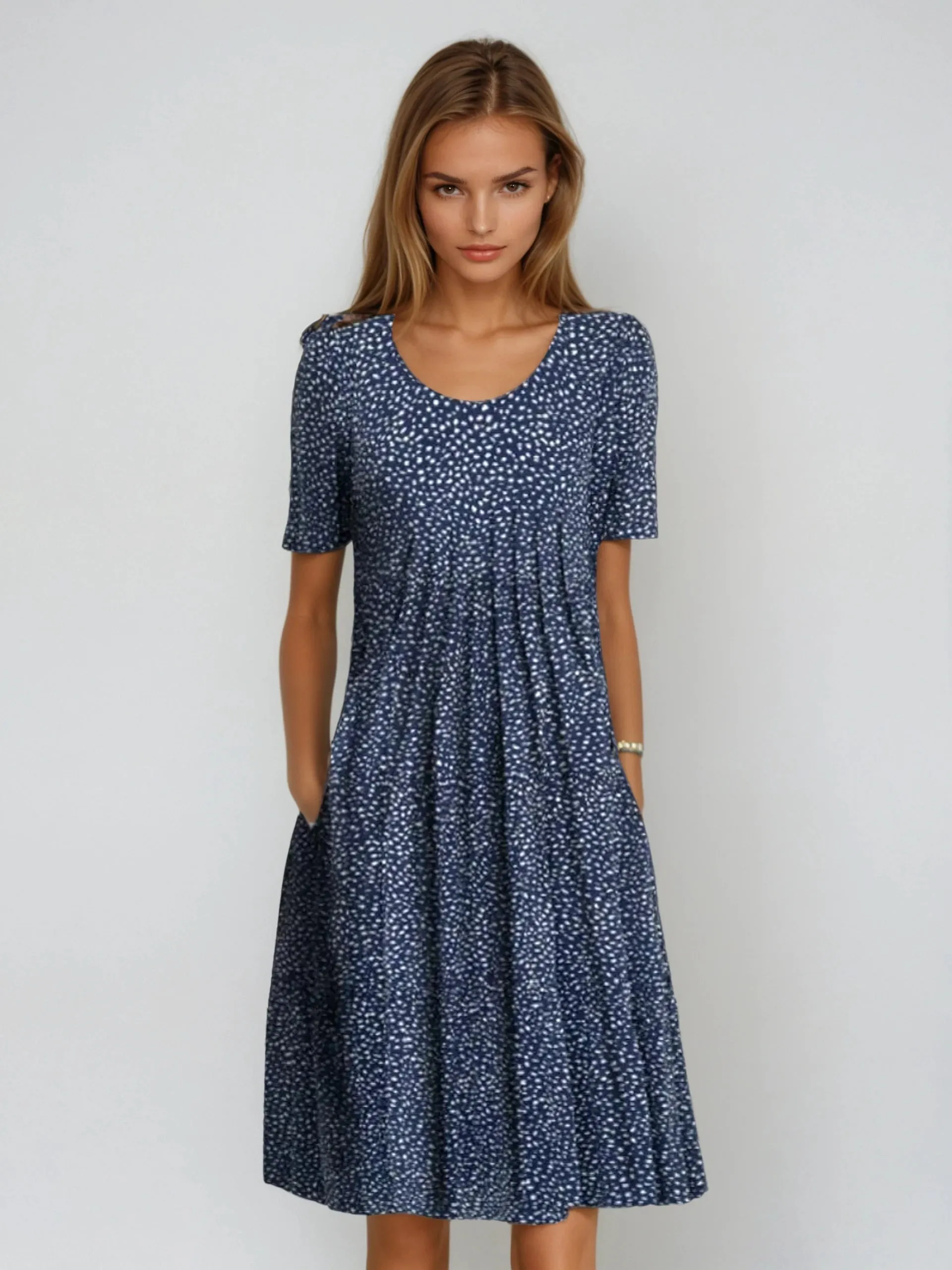 Adelina - Short Sleeve Floral Midi Dress - Elegant & Breezy