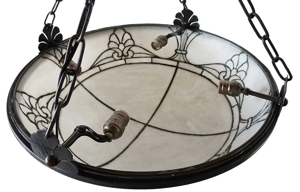 American Bayley & Sons Equalite White Leaded Glass Dome Shade Pendant Light