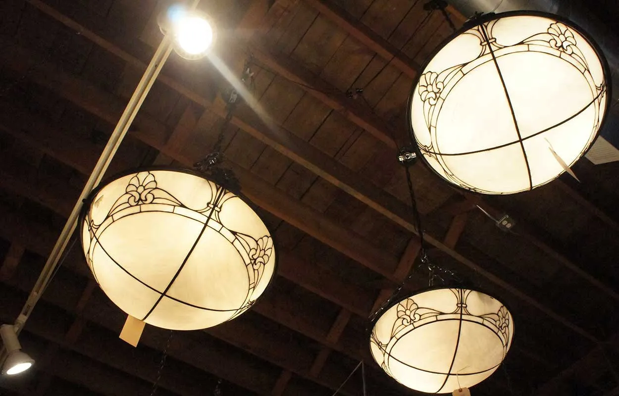 American Bayley & Sons Equalite White Leaded Glass Dome Shade Pendant Light
