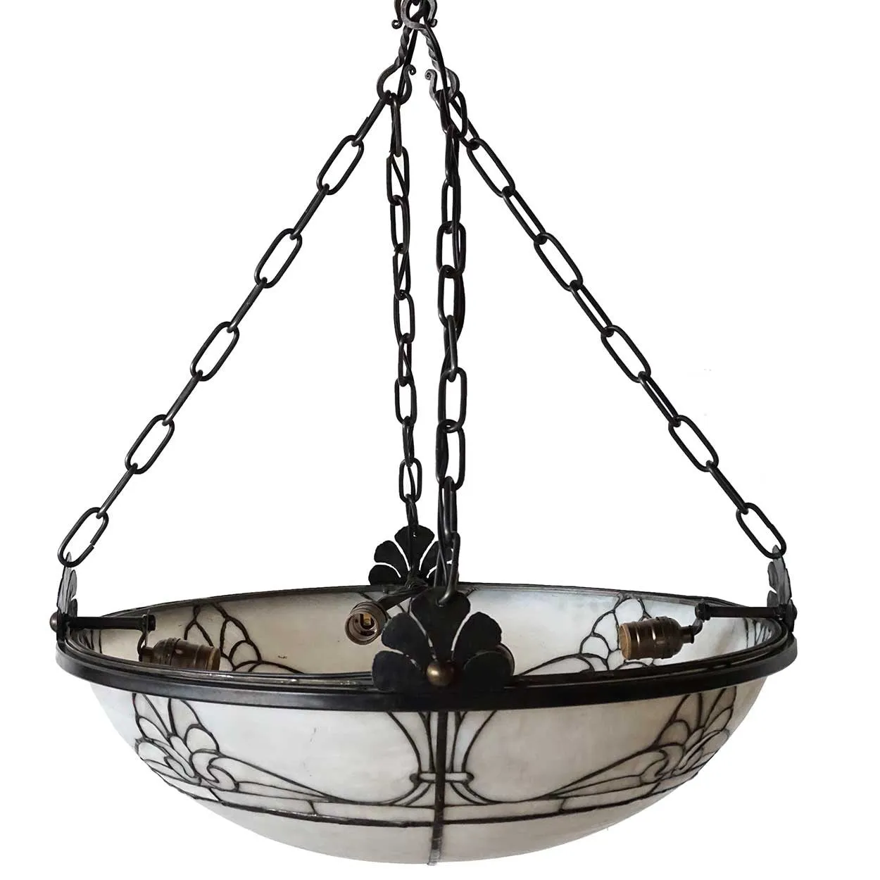 American Bayley & Sons Equalite White Leaded Glass Dome Shade Pendant Light