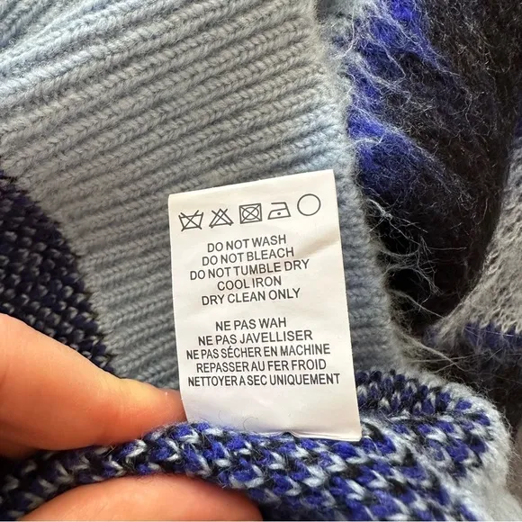 ANTHROPOLOGIE Salma Striped Eyelash Sweater Blue Motif Size M