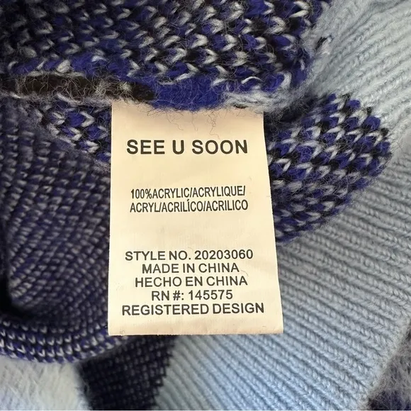 ANTHROPOLOGIE Salma Striped Eyelash Sweater Blue Motif Size M