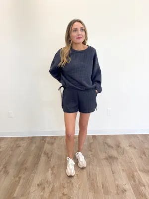 Austyn Side Tie Crewneck in Navy