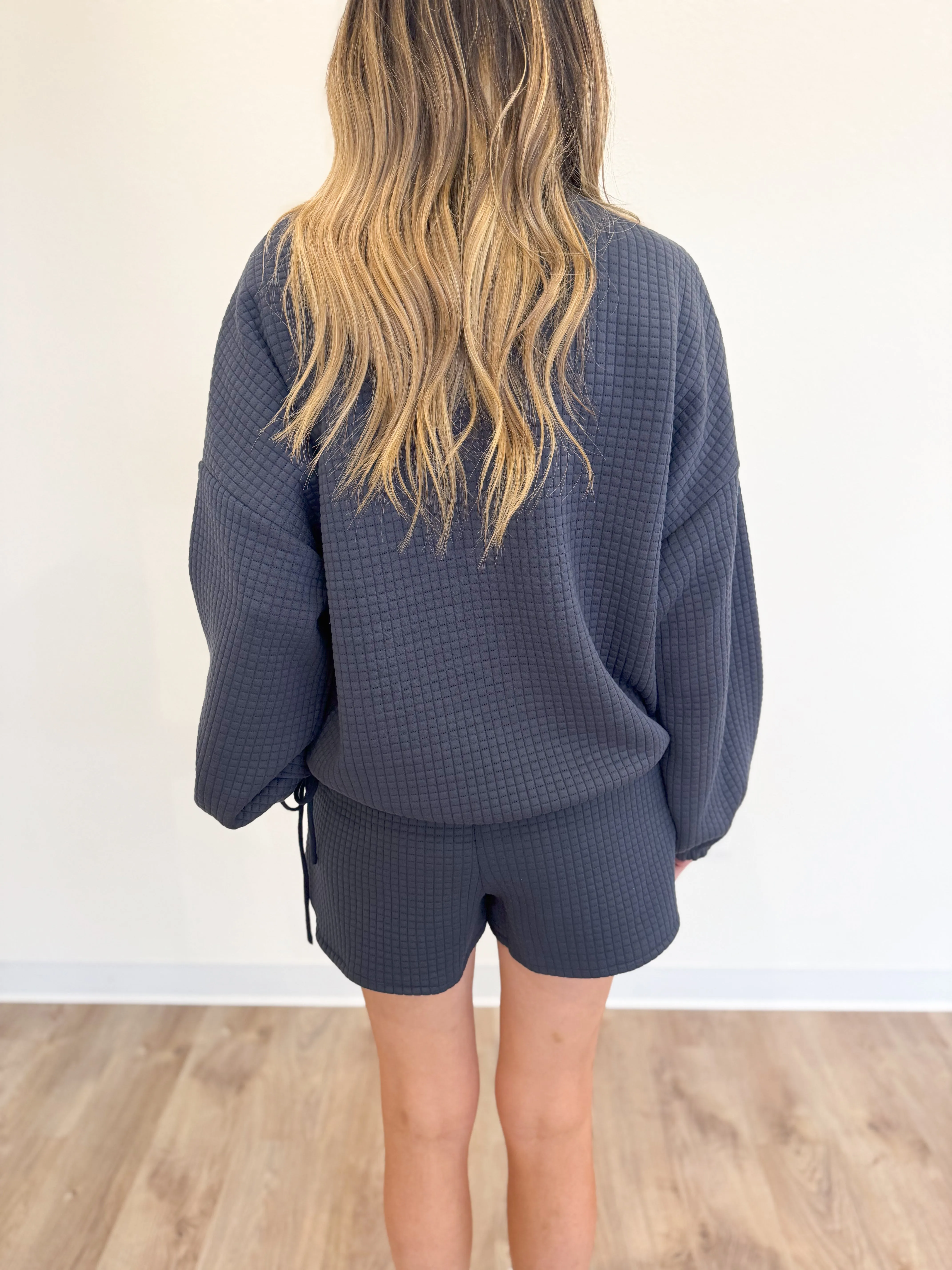 Austyn Side Tie Crewneck in Navy