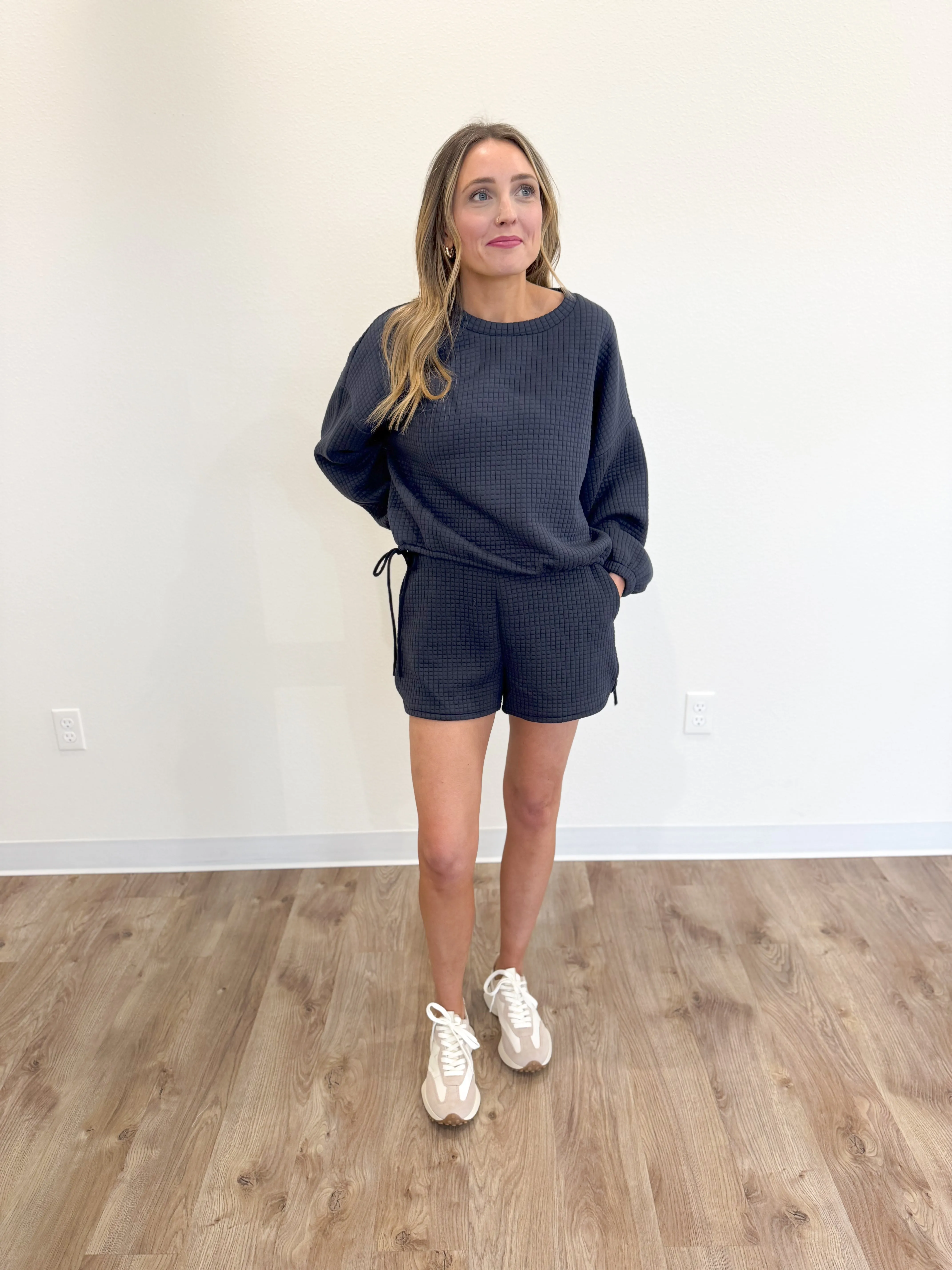 Austyn Side Tie Crewneck in Navy