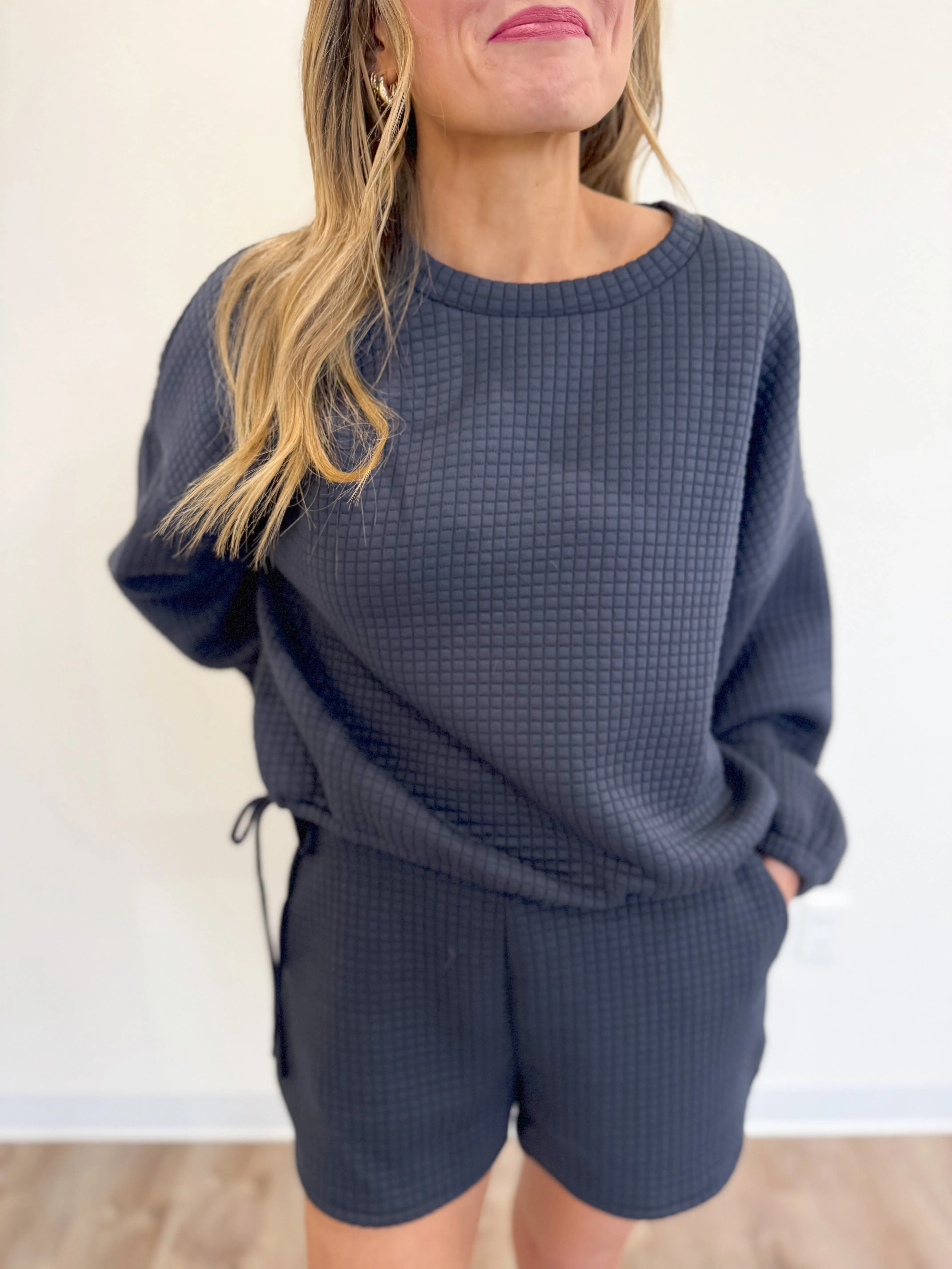 Austyn Side Tie Crewneck in Navy