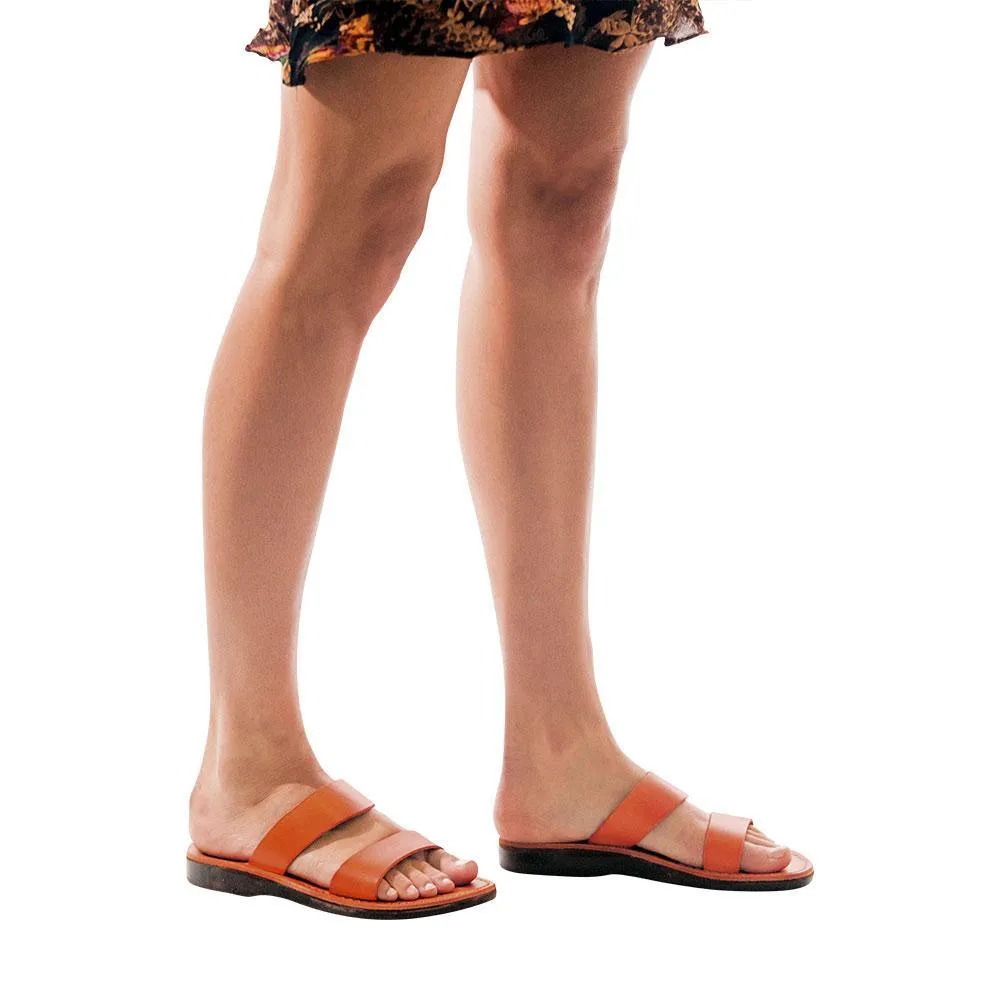 Aviv - Leather Wide Strap Sandal | Orange