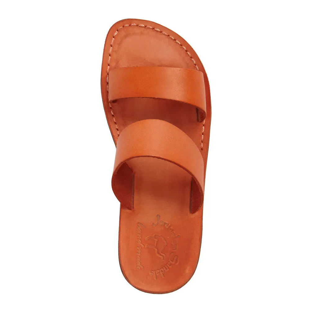 Aviv - Leather Wide Strap Sandal | Orange