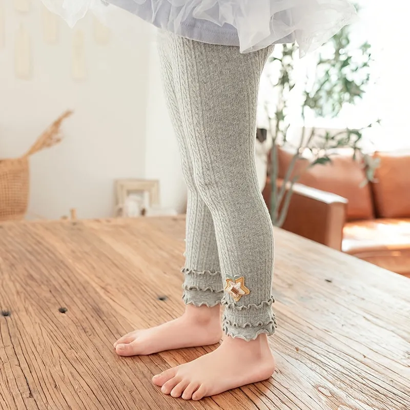 Baby Girls Stretch Soft Leggings with Ruffle Knit Footless Tights