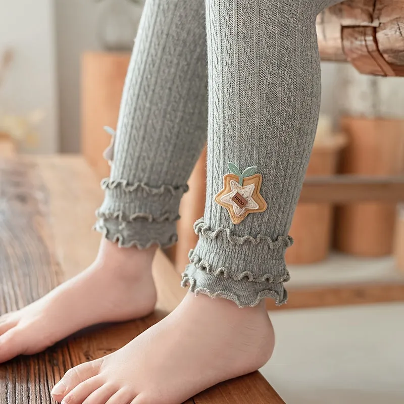 Baby Girls Stretch Soft Leggings with Ruffle Knit Footless Tights