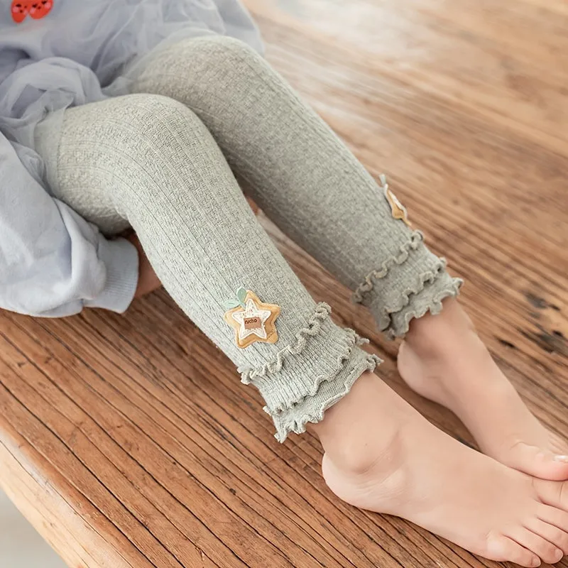 Baby Girls Stretch Soft Leggings with Ruffle Knit Footless Tights
