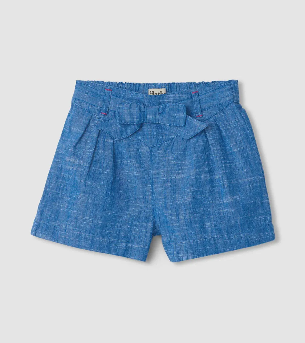 Belted Chambry Paper Bag Shorts