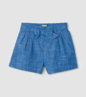 Belted Chambry Paper Bag Shorts