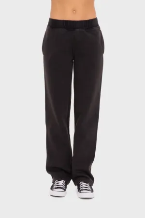 Black Elastic Waist Fleece Pants with Pockets