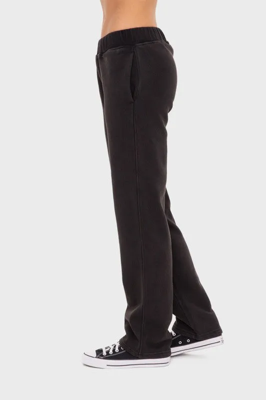 Black Elastic Waist Fleece Pants with Pockets