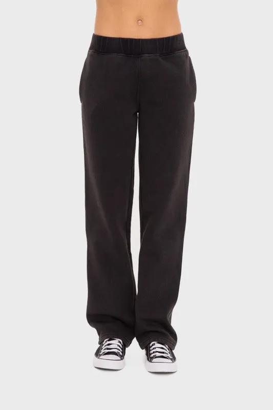 Black Elastic Waist Fleece Pants with Pockets