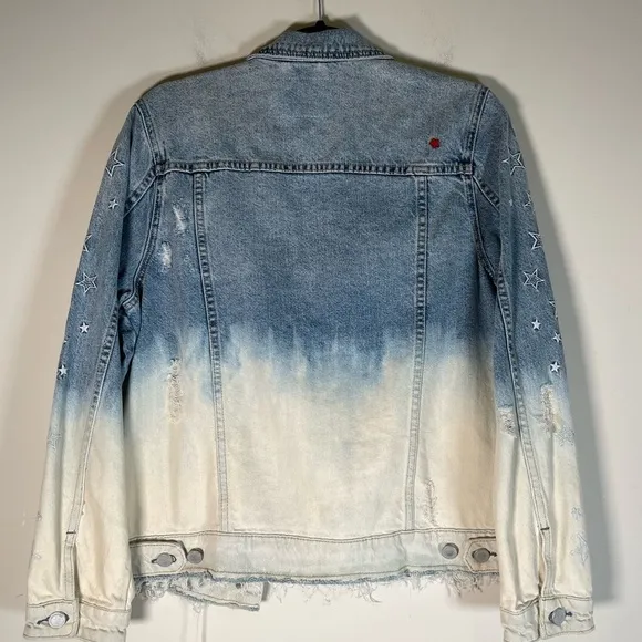 Blank NYC Raw Hem Ombré Distressed Denim Blue Jean Jacket STARS Sz M Slouchy
