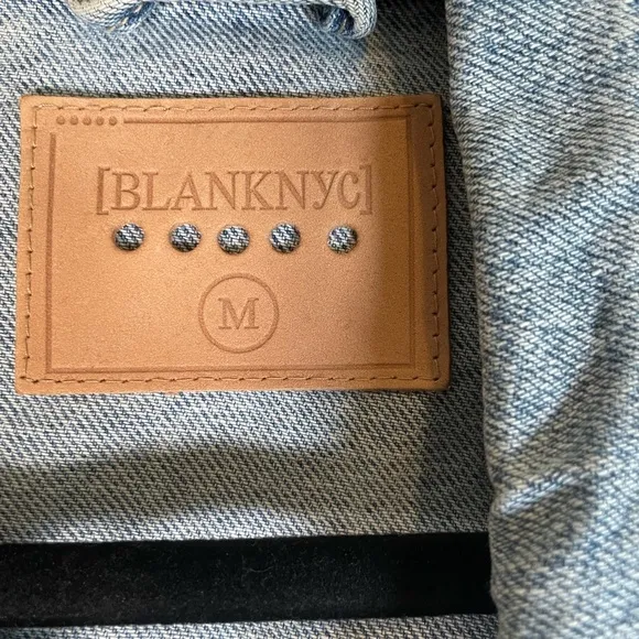 Blank NYC Raw Hem Ombré Distressed Denim Blue Jean Jacket STARS Sz M Slouchy