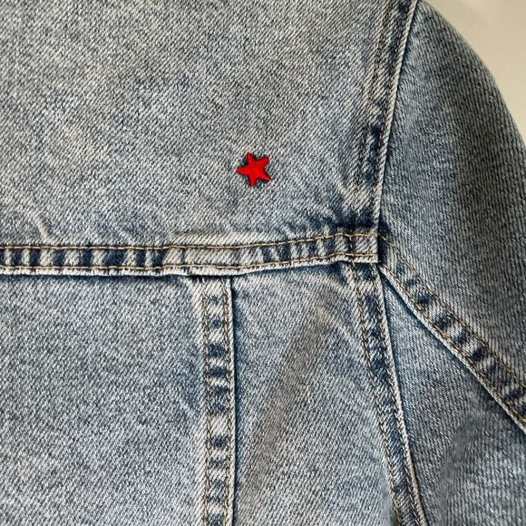 Blank NYC Raw Hem Ombré Distressed Denim Blue Jean Jacket STARS Sz M Slouchy