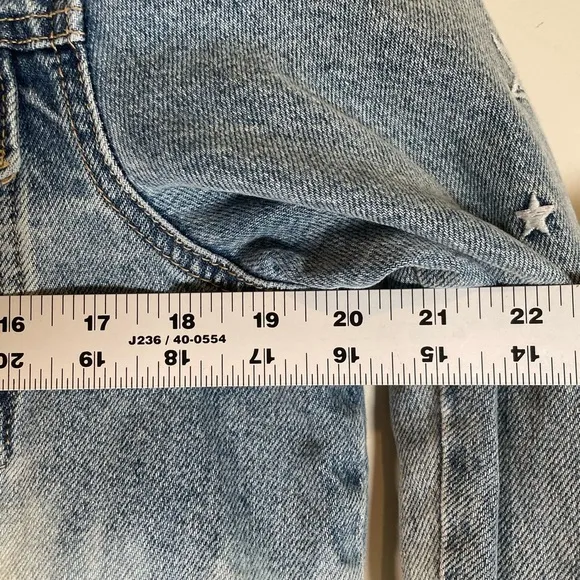 Blank NYC Raw Hem Ombré Distressed Denim Blue Jean Jacket STARS Sz M Slouchy