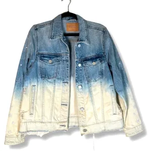 Blank NYC Raw Hem Ombré Distressed Denim Blue Jean Jacket STARS Sz M Slouchy