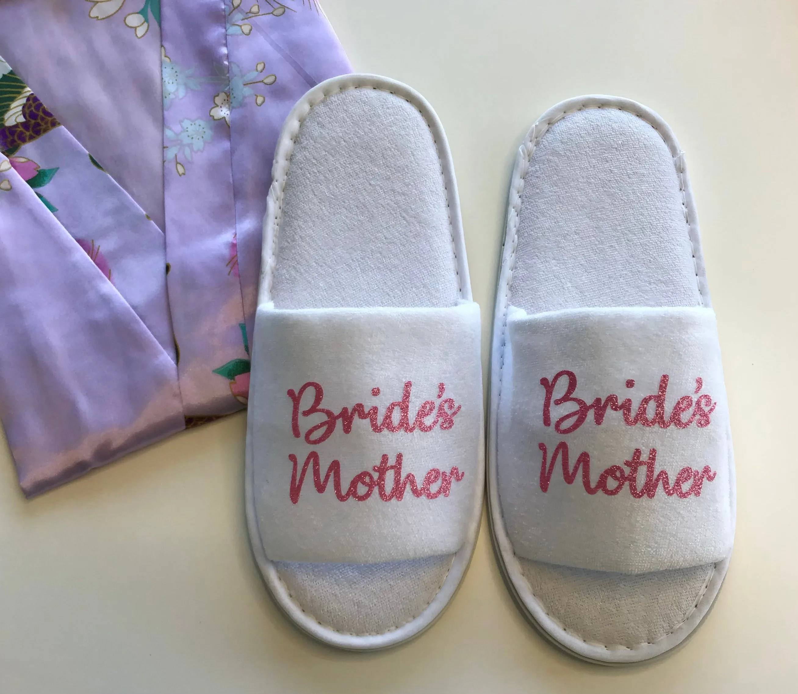 Bride's Mother Slippers - Light Pink Glitter Script, Style C