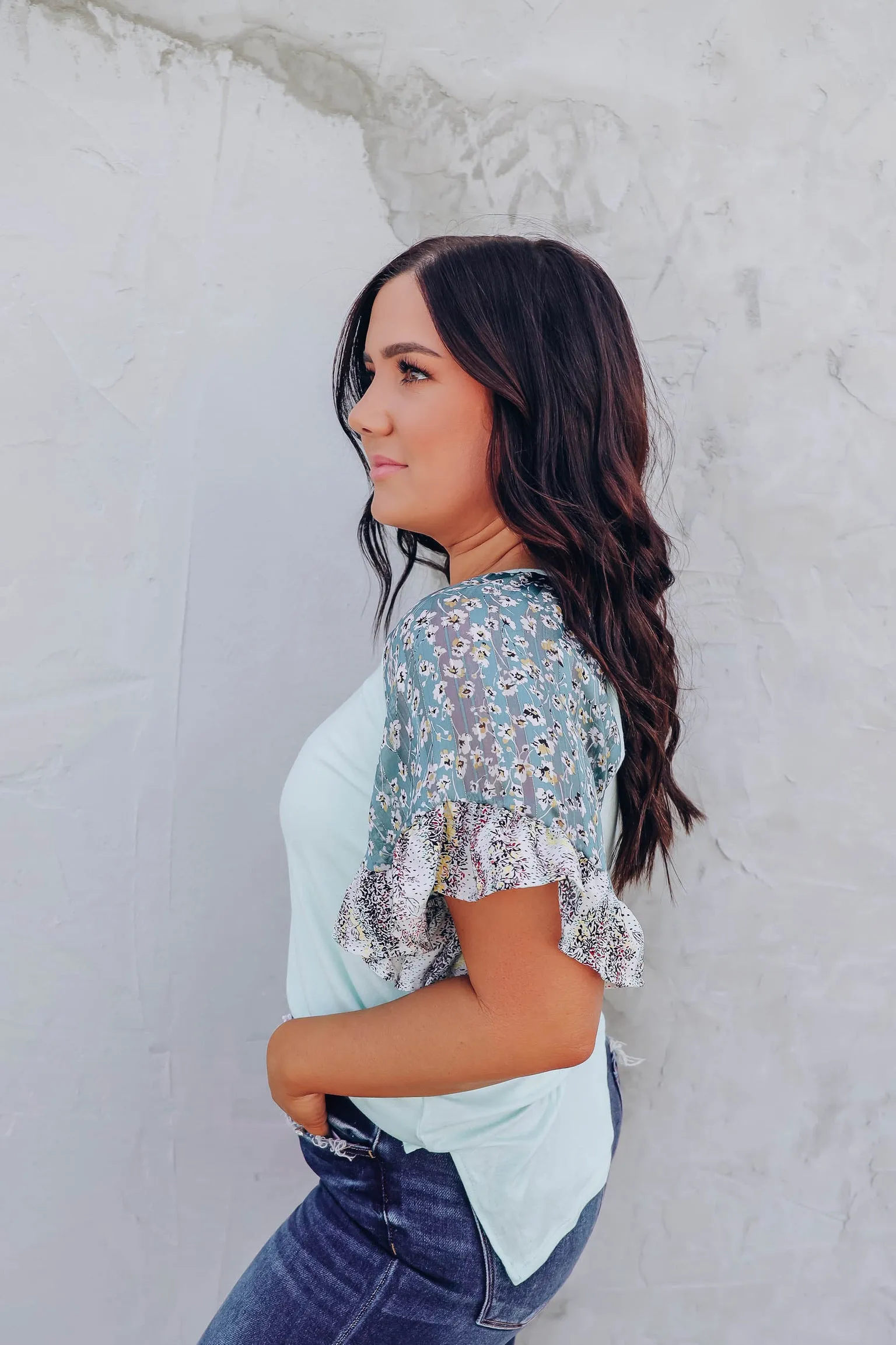 Bristol Flounce Sleeve Top - Mint