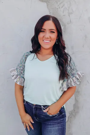 Bristol Flounce Sleeve Top - Mint