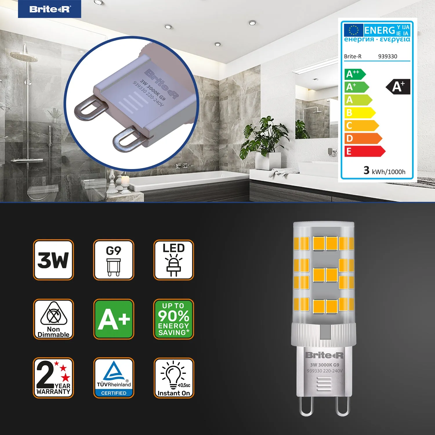 Brite-R 3W G9 LED Bulb Warm White 3000K