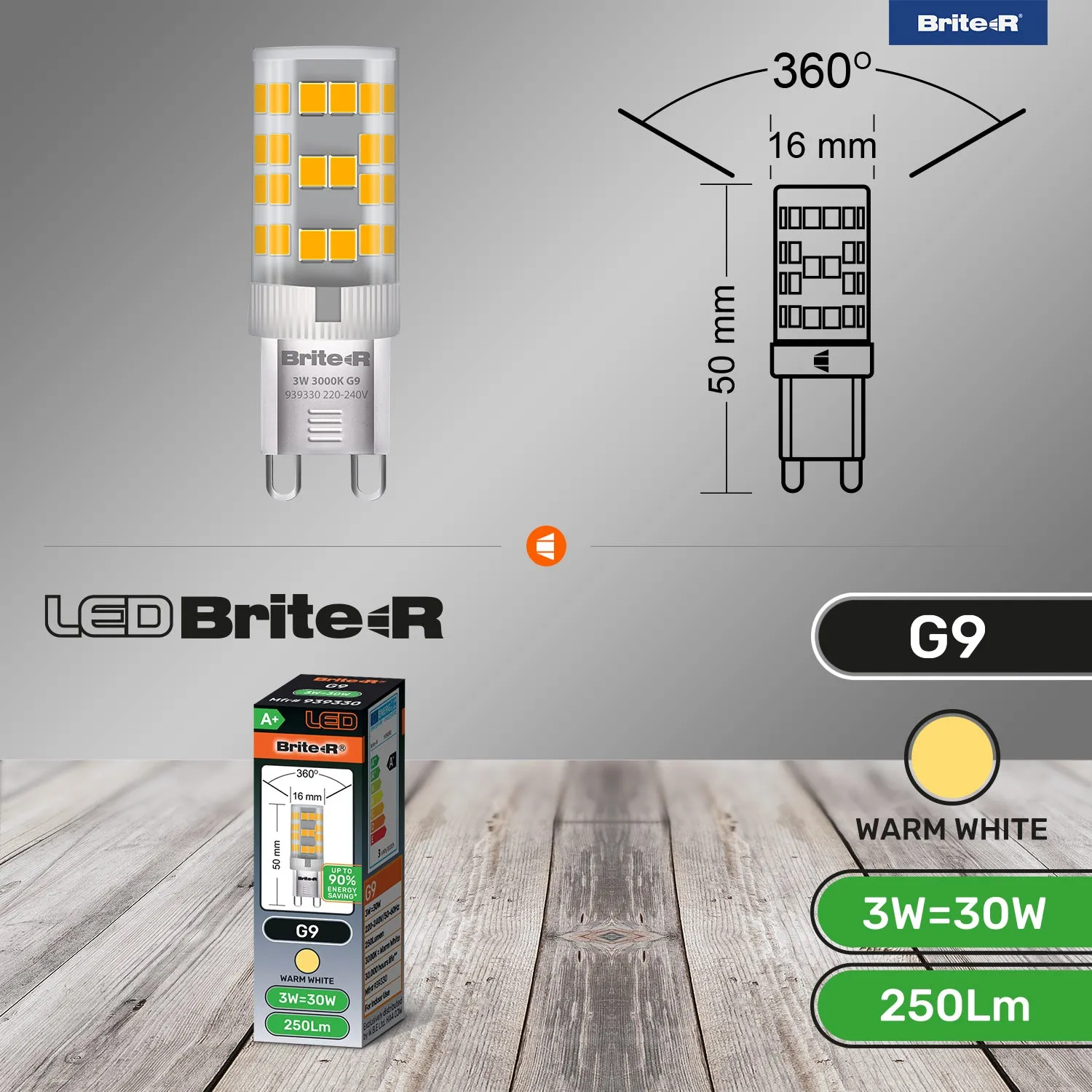 Brite-R 3W G9 LED Bulb Warm White 3000K