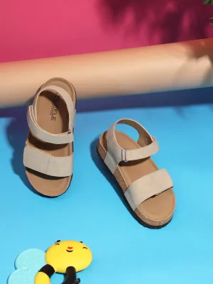 Brown Camel Cork-Latex Footbed Velcro Sandals For Kids-Unisex (TC-100511-BROCML)