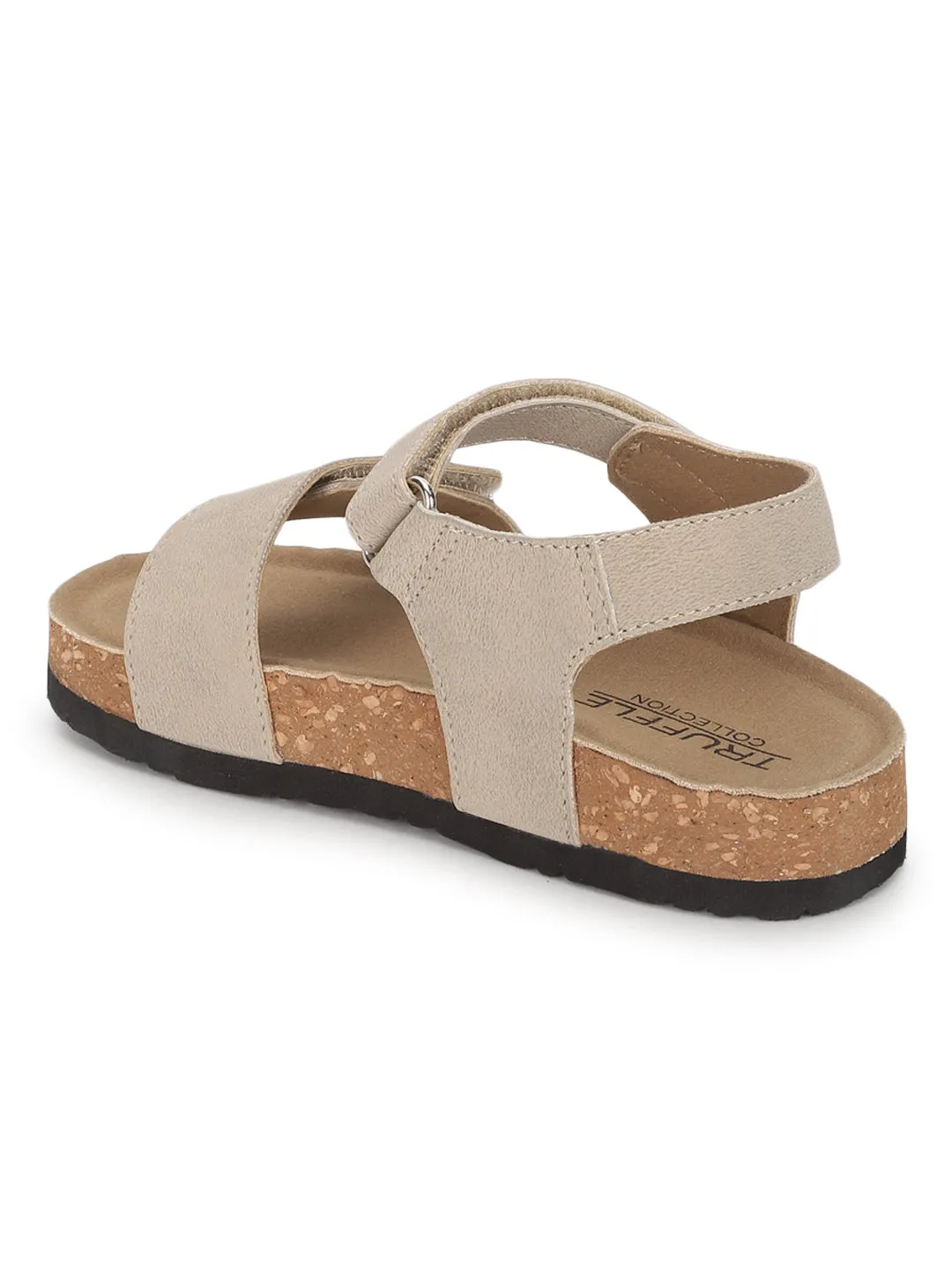 Brown Camel Cork-Latex Footbed Velcro Sandals For Kids-Unisex (TC-100511-BROCML)
