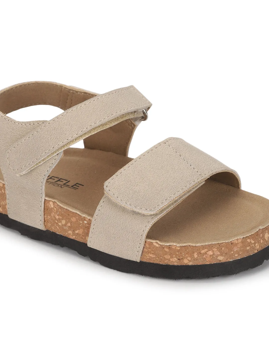 Brown Camel Cork-Latex Footbed Velcro Sandals For Kids-Unisex (TC-100511-BROCML)