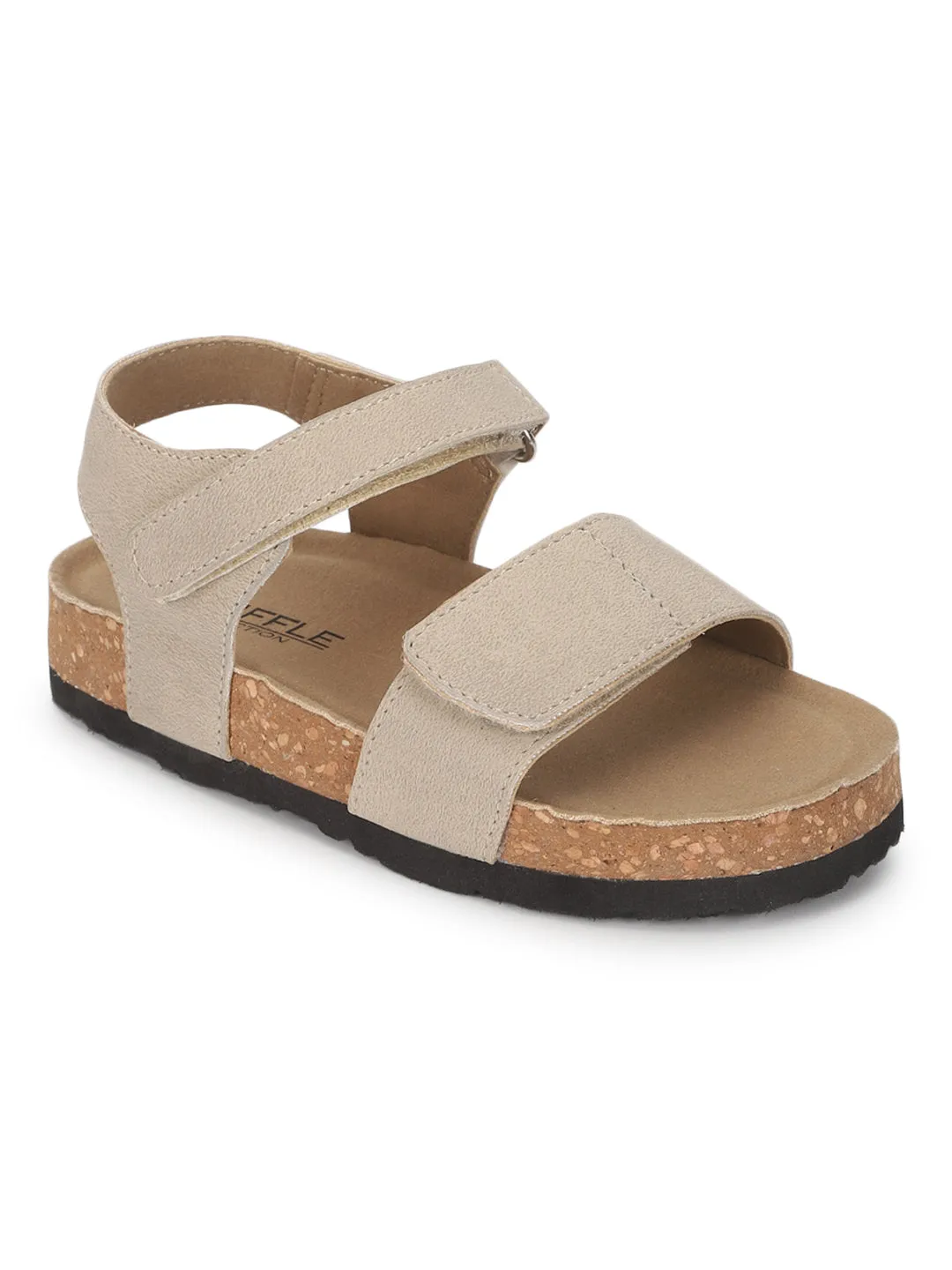 Brown Camel Cork-Latex Footbed Velcro Sandals For Kids-Unisex (TC-100511-BROCML)