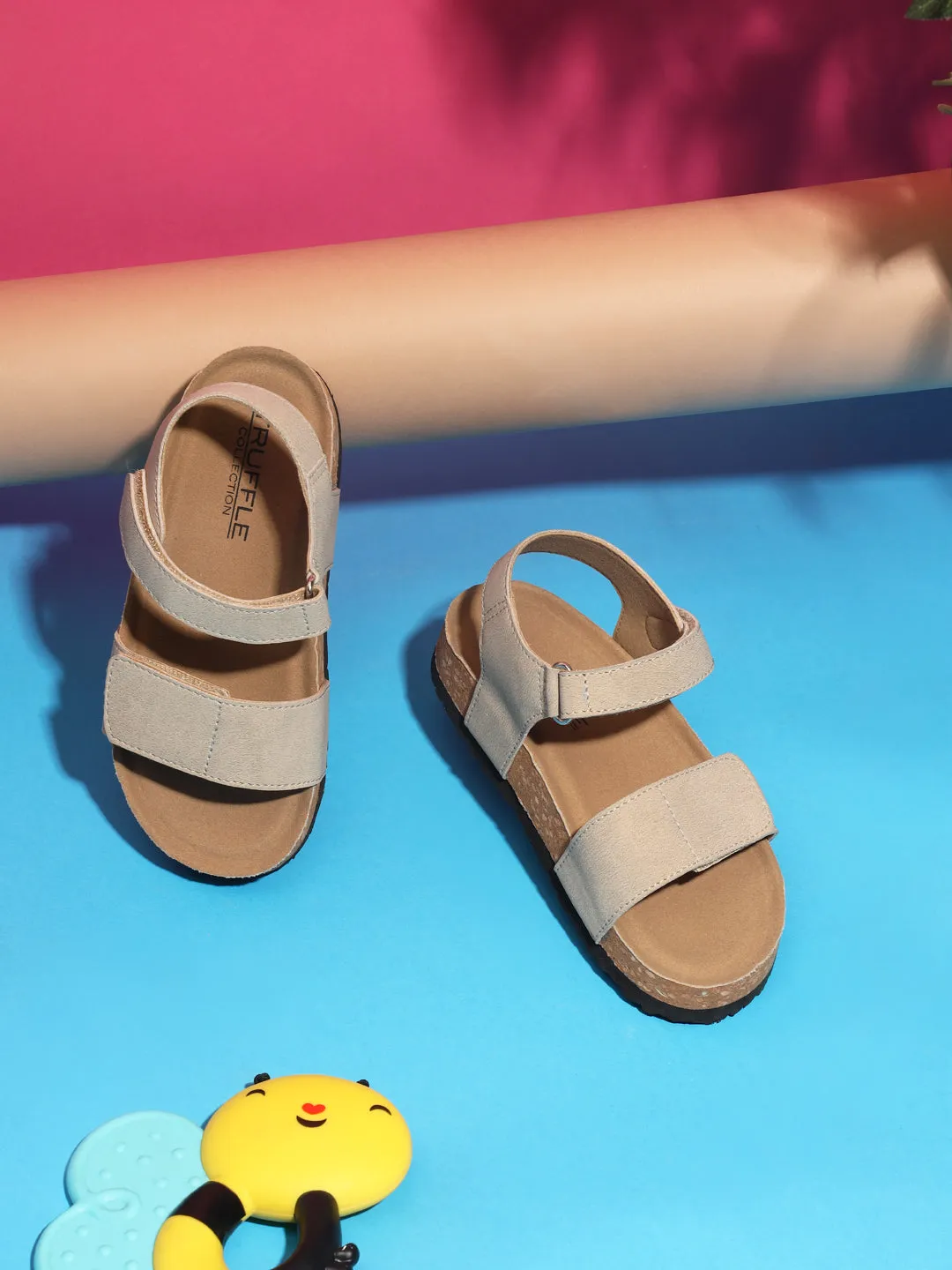 Brown Camel Cork-Latex Footbed Velcro Sandals For Kids-Unisex (TC-100511-BROCML)