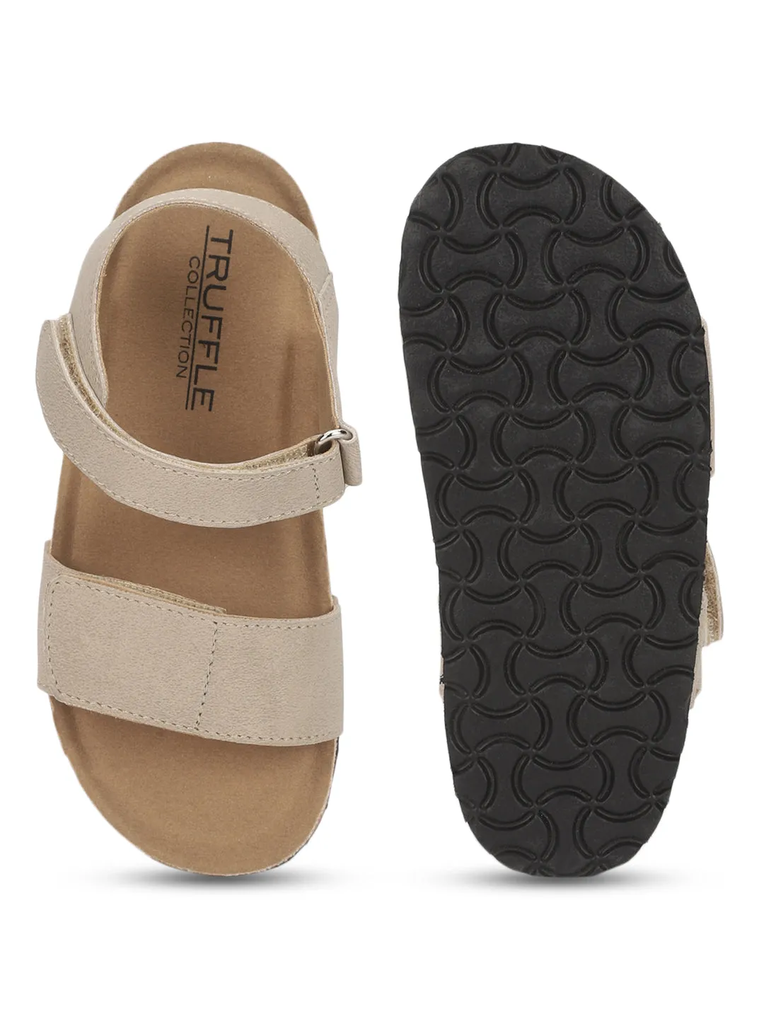Brown Camel Cork-Latex Footbed Velcro Sandals For Kids-Unisex (TC-100511-BROCML)