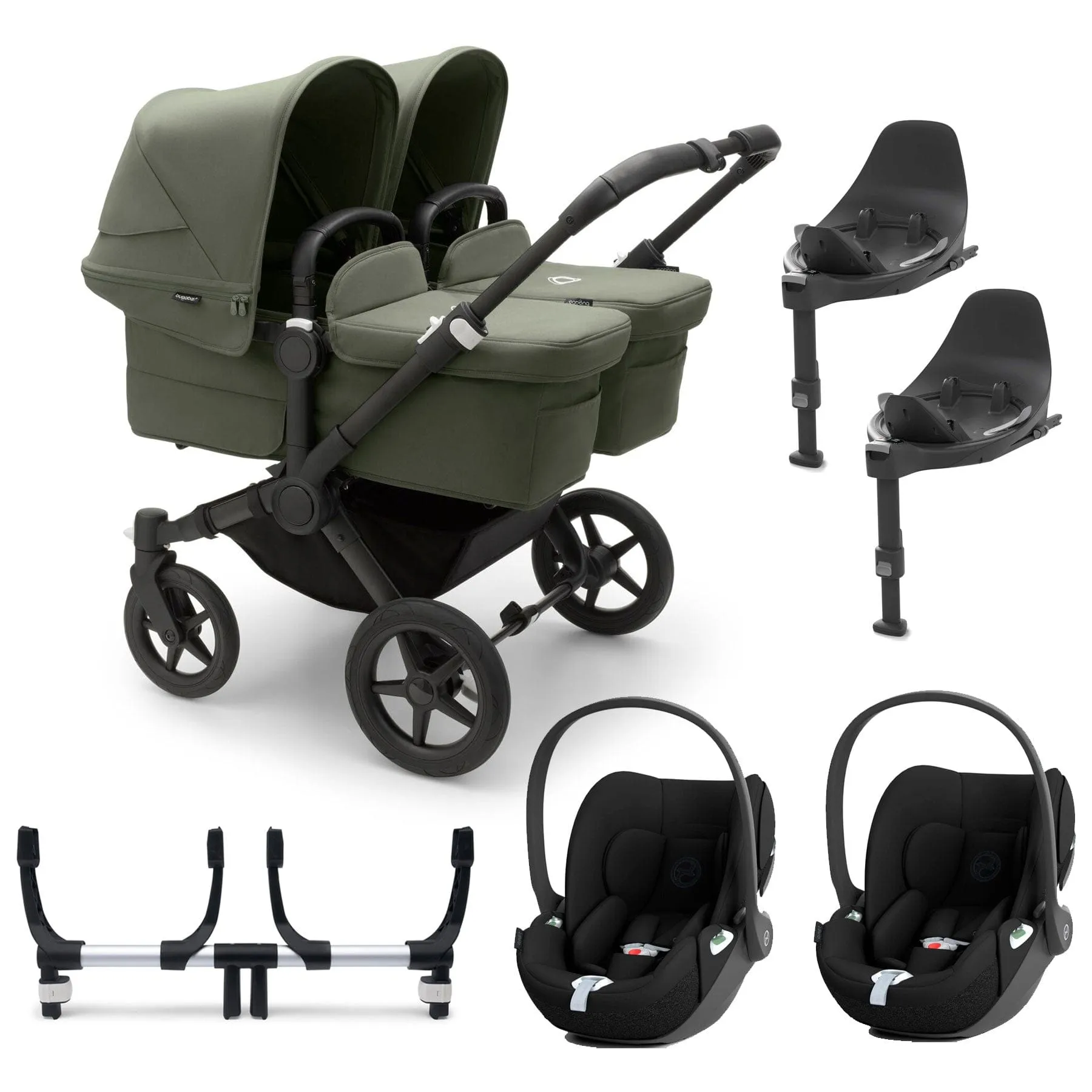 Bugaboo Donkey 5 Twin Complete Cloud T Travel System in Forest Green
