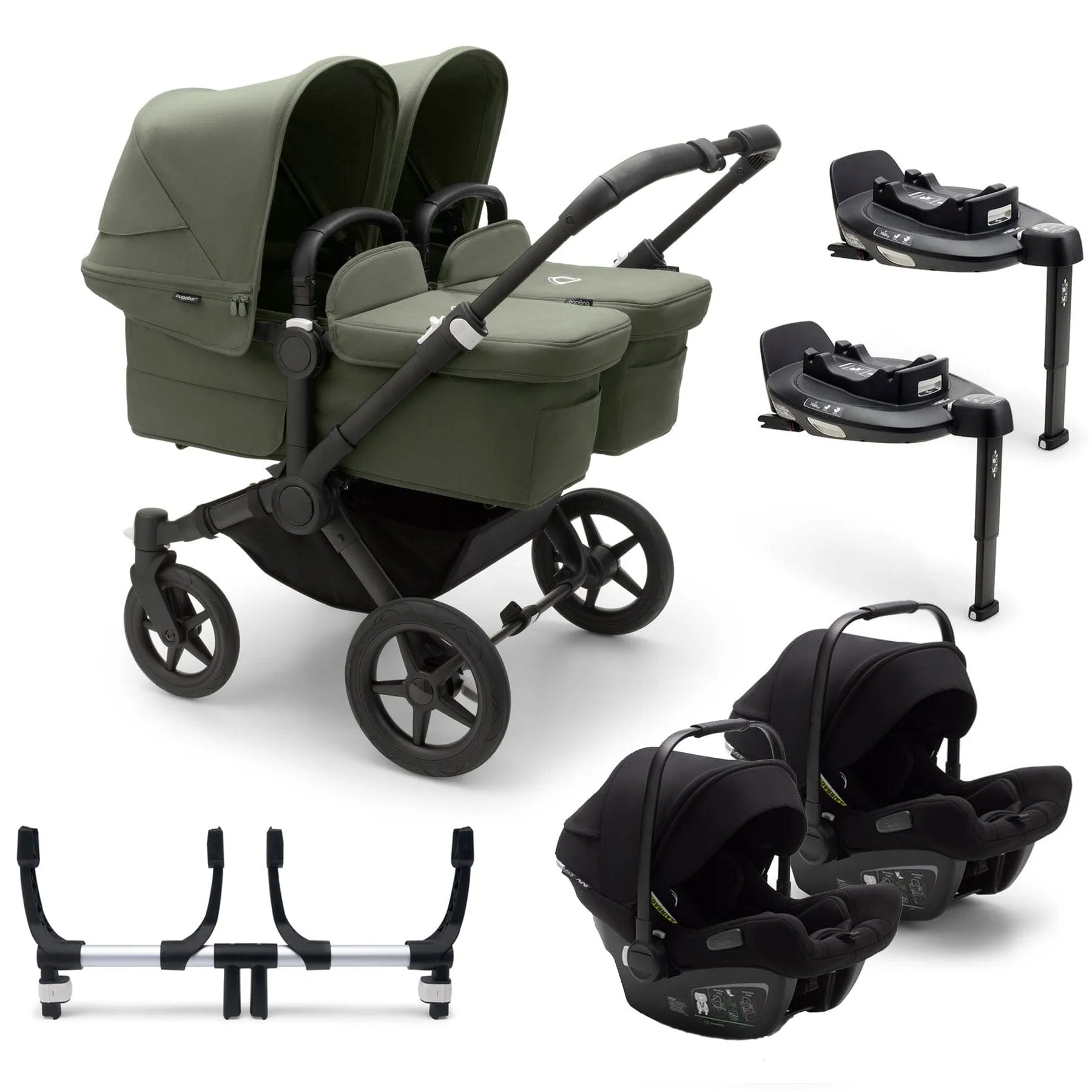Bugaboo Donkey 5 Twin Complete Turtle Travel System in Forest Green