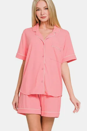 Button Down Short Sleeve Lounge Set